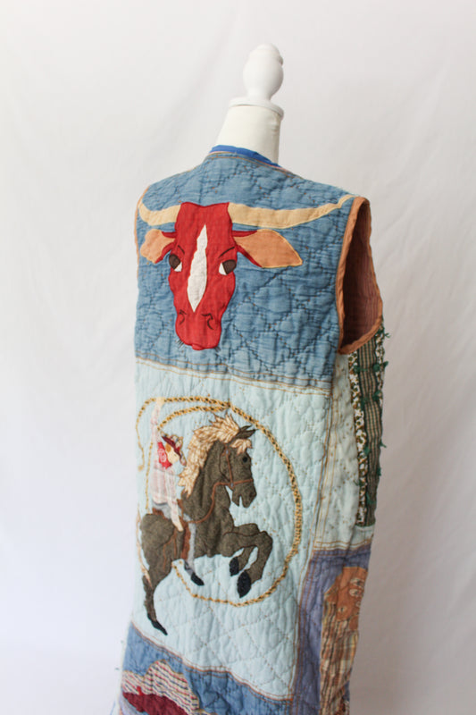 cowboy duster vest, upcycled quilt, handmade, one of a kind, western duster