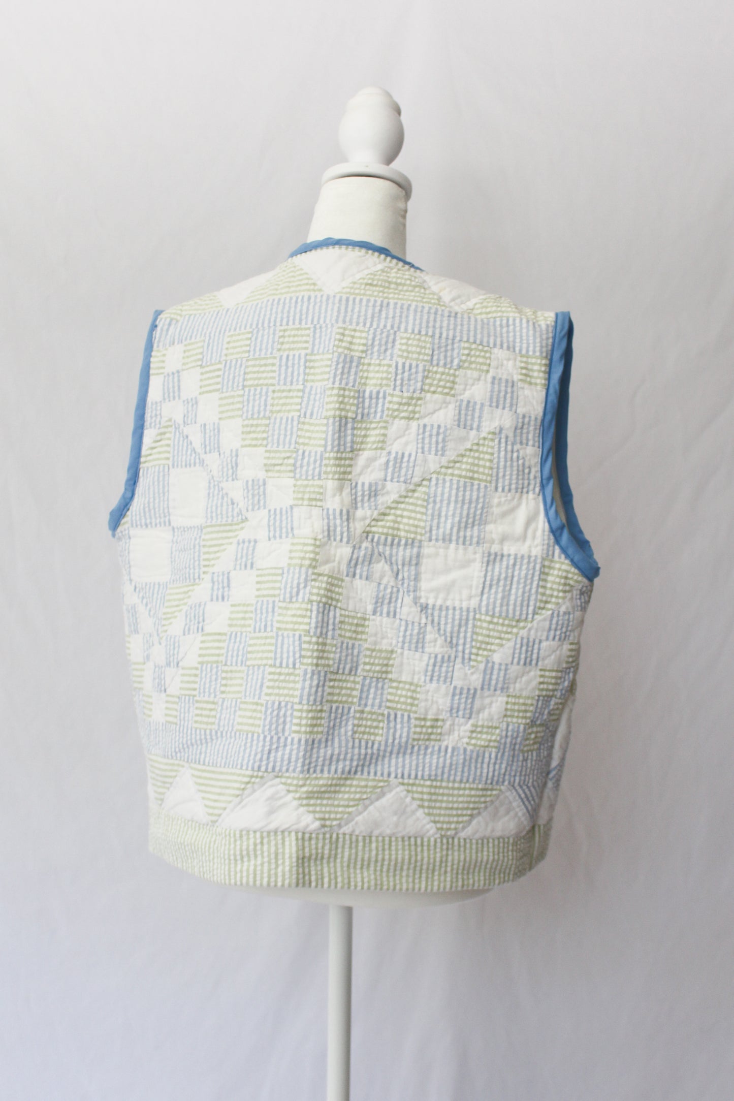 blue green white quilt vest, handmade quilt vest 