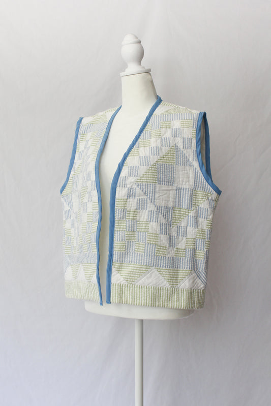 striped checkered pattern quilt vest, handmade quilt vest 