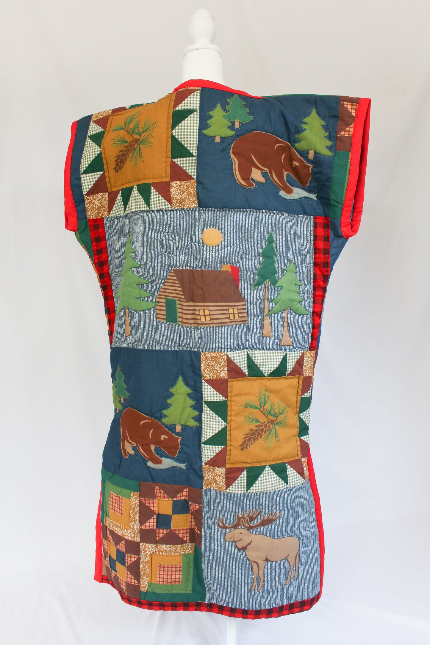 cabin themed quilt vest
