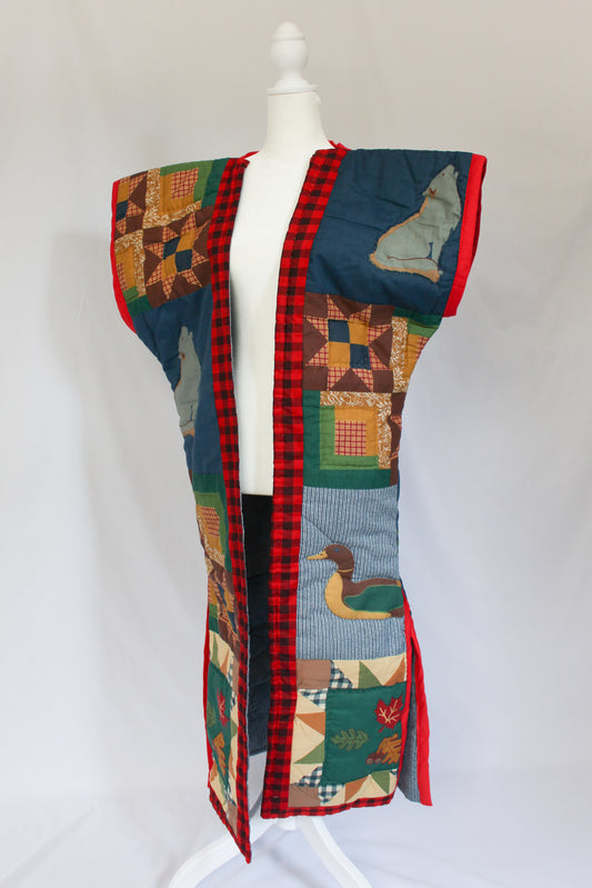 cabin themed quilt vest, quilt vest, upcycled quilt vest, recycled quilt vest