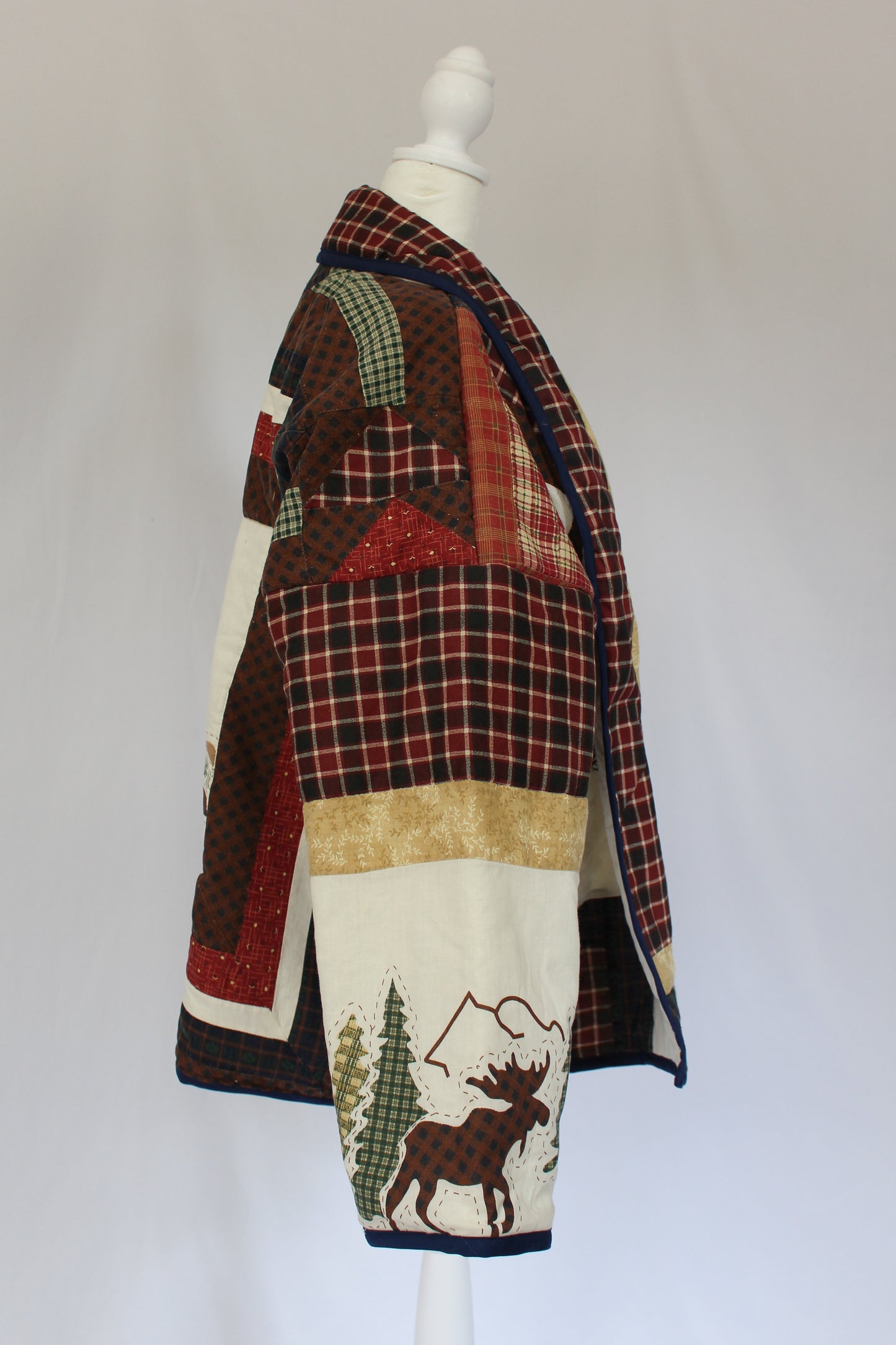 cabin jacket with a moose, quilt coat, quilt jacket