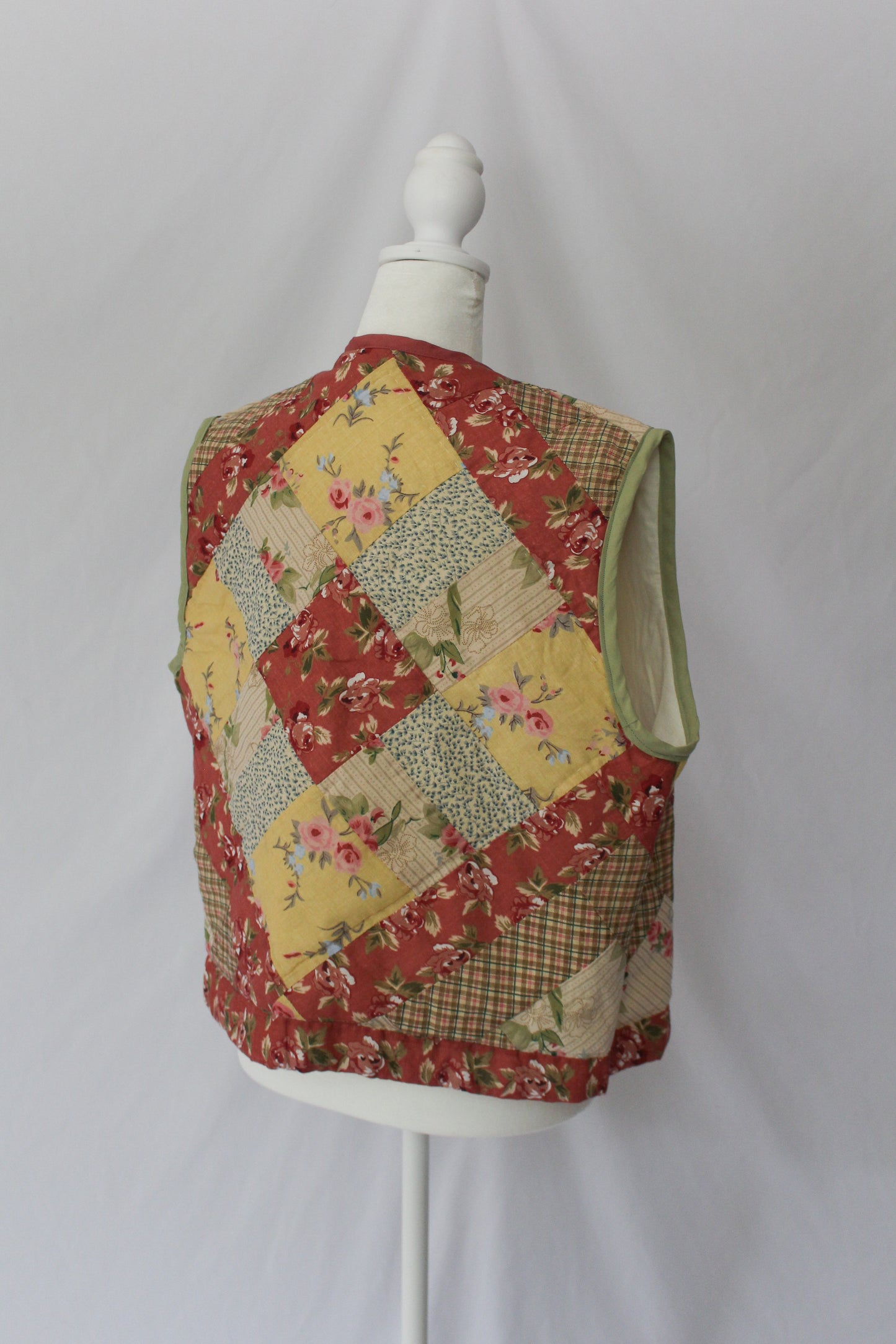 floral rose patchwork quilt vest upcycled handmade one of a kind 