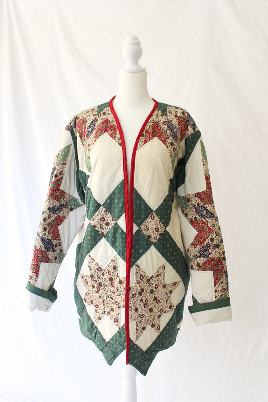 vintage quilt coat, reworked fashion quilt jacket, upcycled fashion 