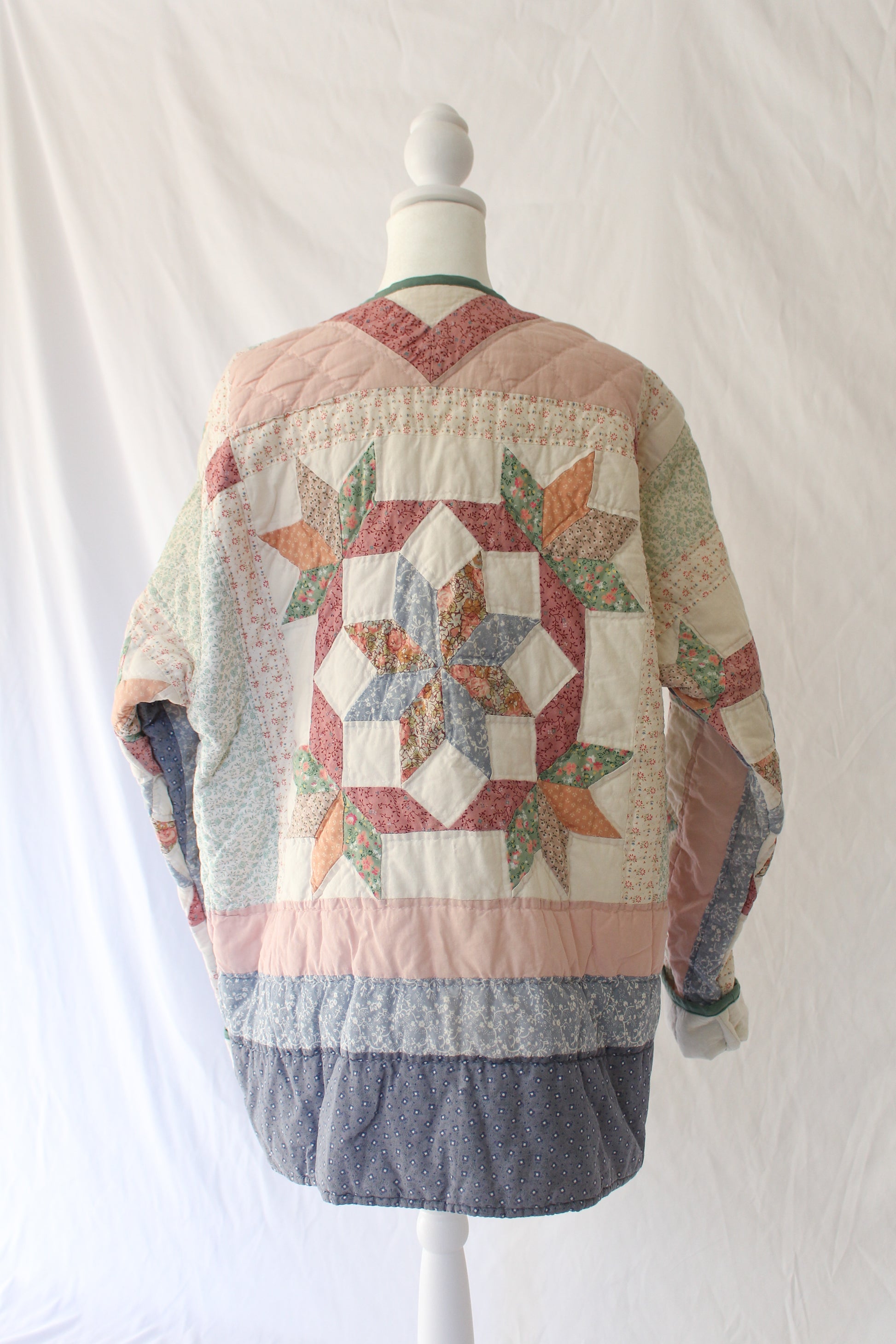 pastel quilt jacket, grandma style quilt jacket, handmade quilt jacket, quilt jacket from recycled quilt
