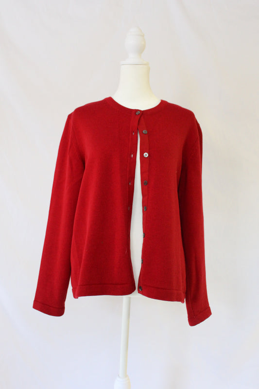 Red Cardigan With Shell Buttons