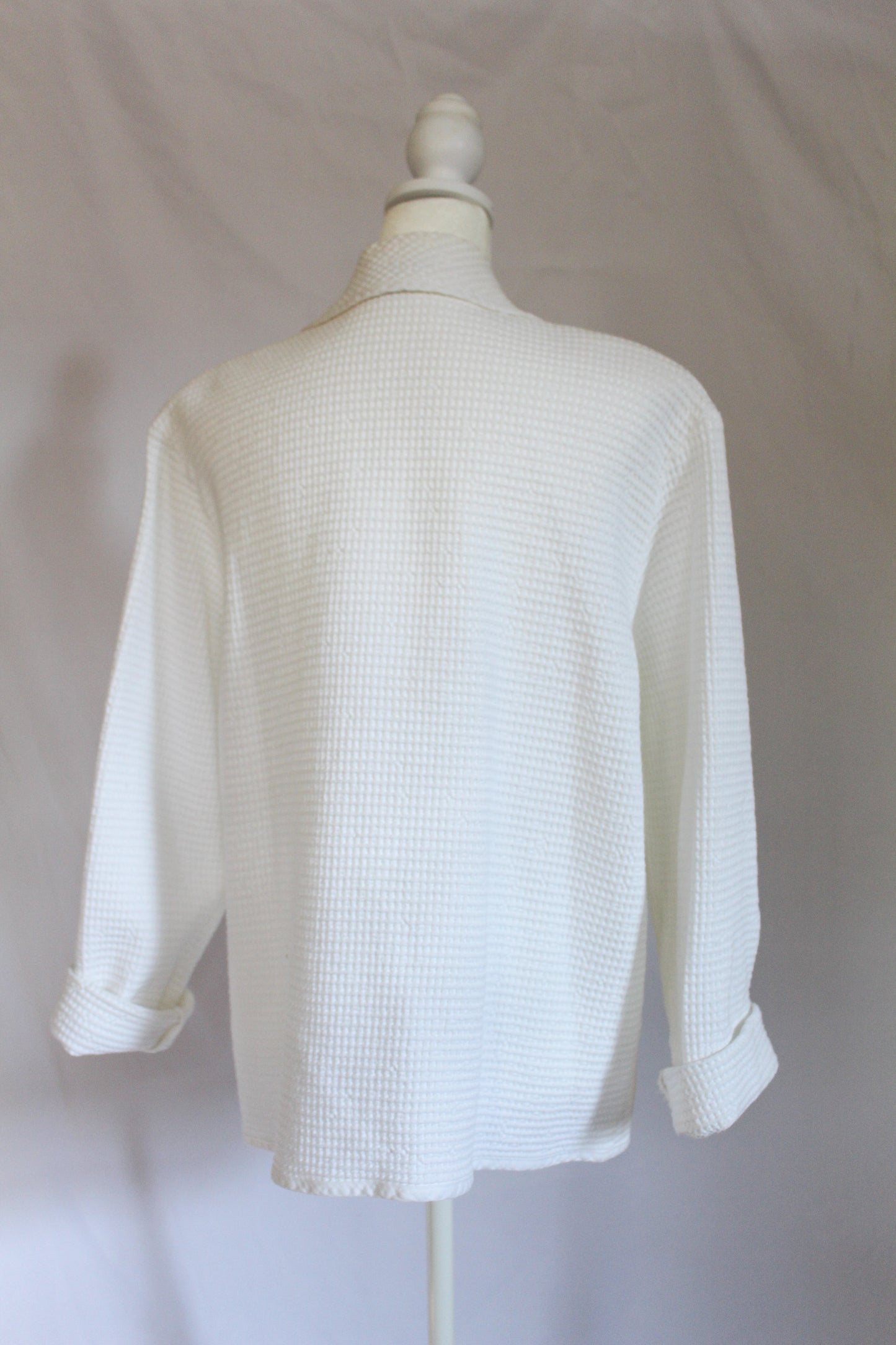 White Waffle Cardigan With Peter Pan Collar