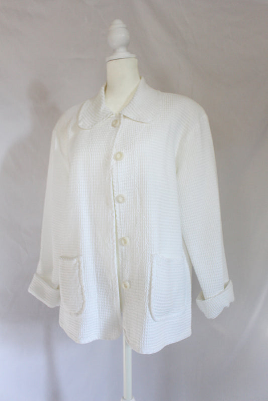 White Waffle Cardigan With Peter Pan Collar