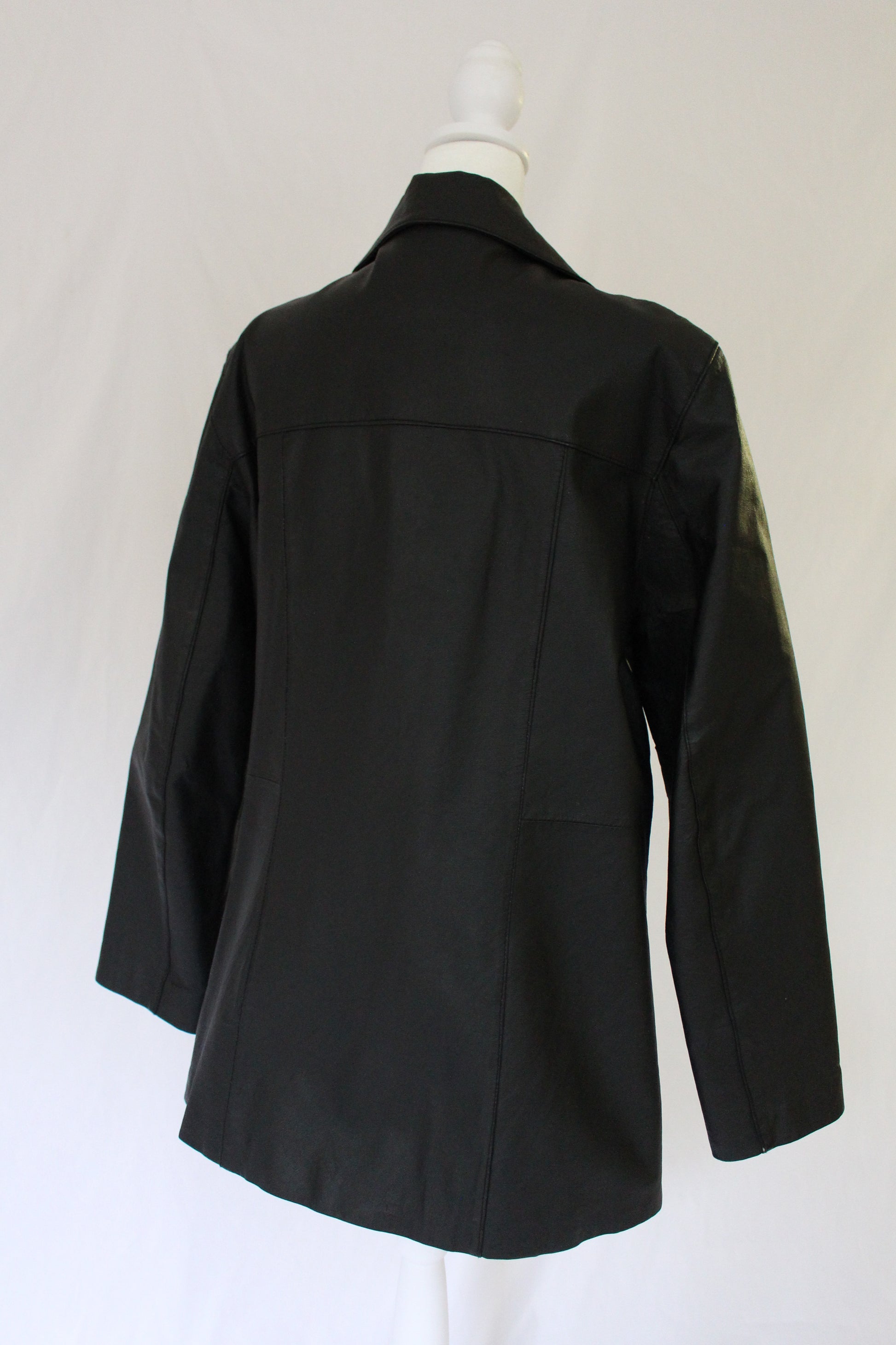 used black leather coat, black leather jacket with buttons