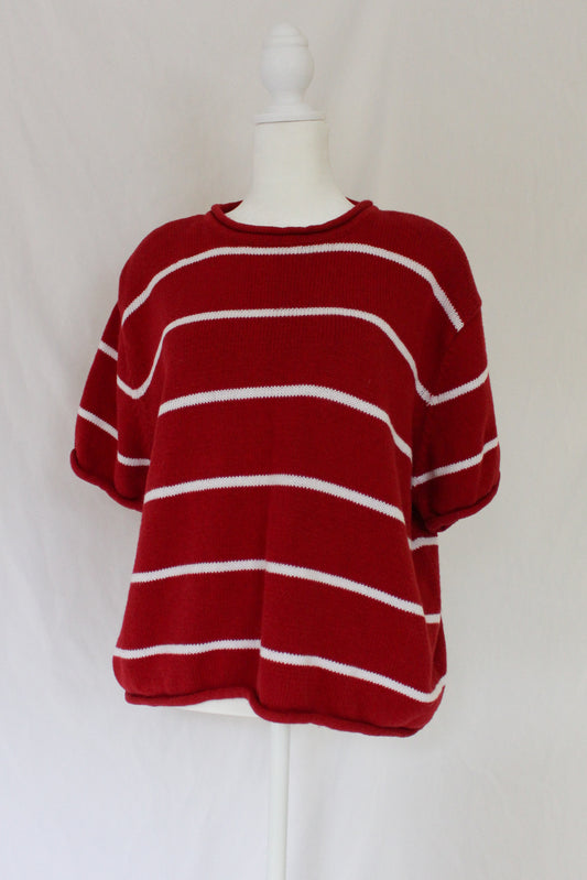 red and white striped short sleeve sweater, red and white stripes, americana sweater 