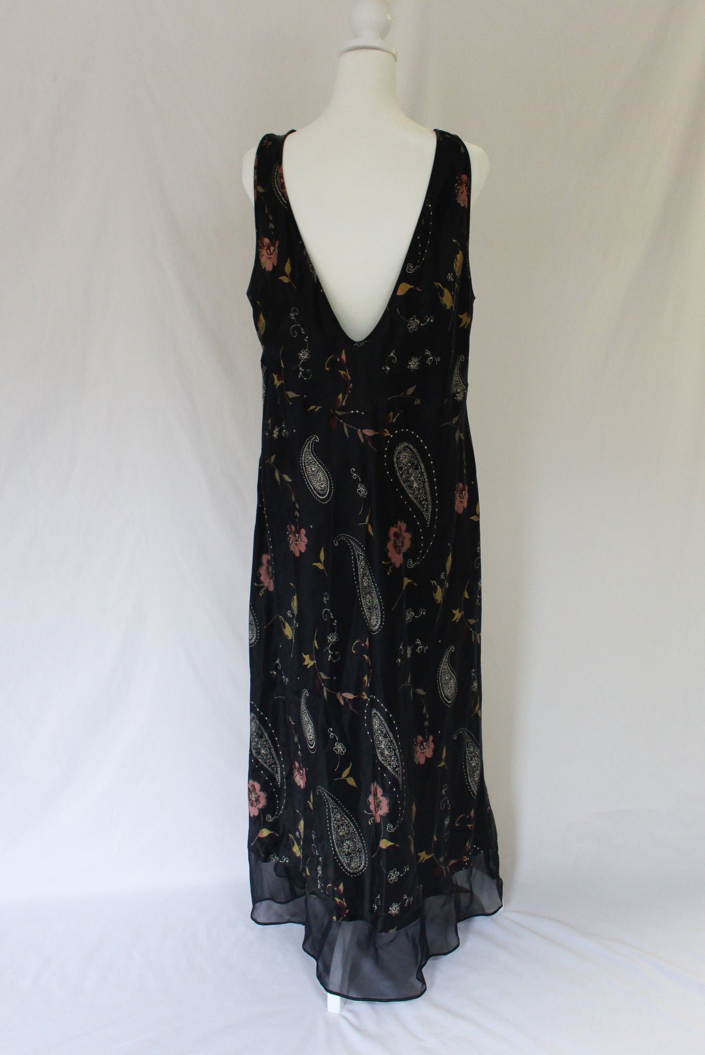 black paisley slip dress, size XL lingerie dress, deep v-neck slip dress
