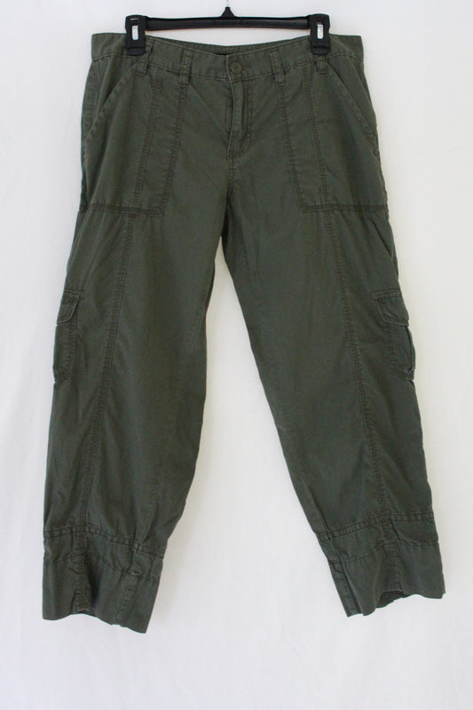 green cargo pants, cargo capris, kim possible pants, size 12 cargo capris