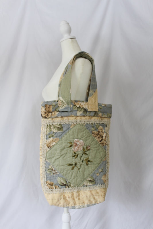 long quilt tote bag made from recycled quilt
