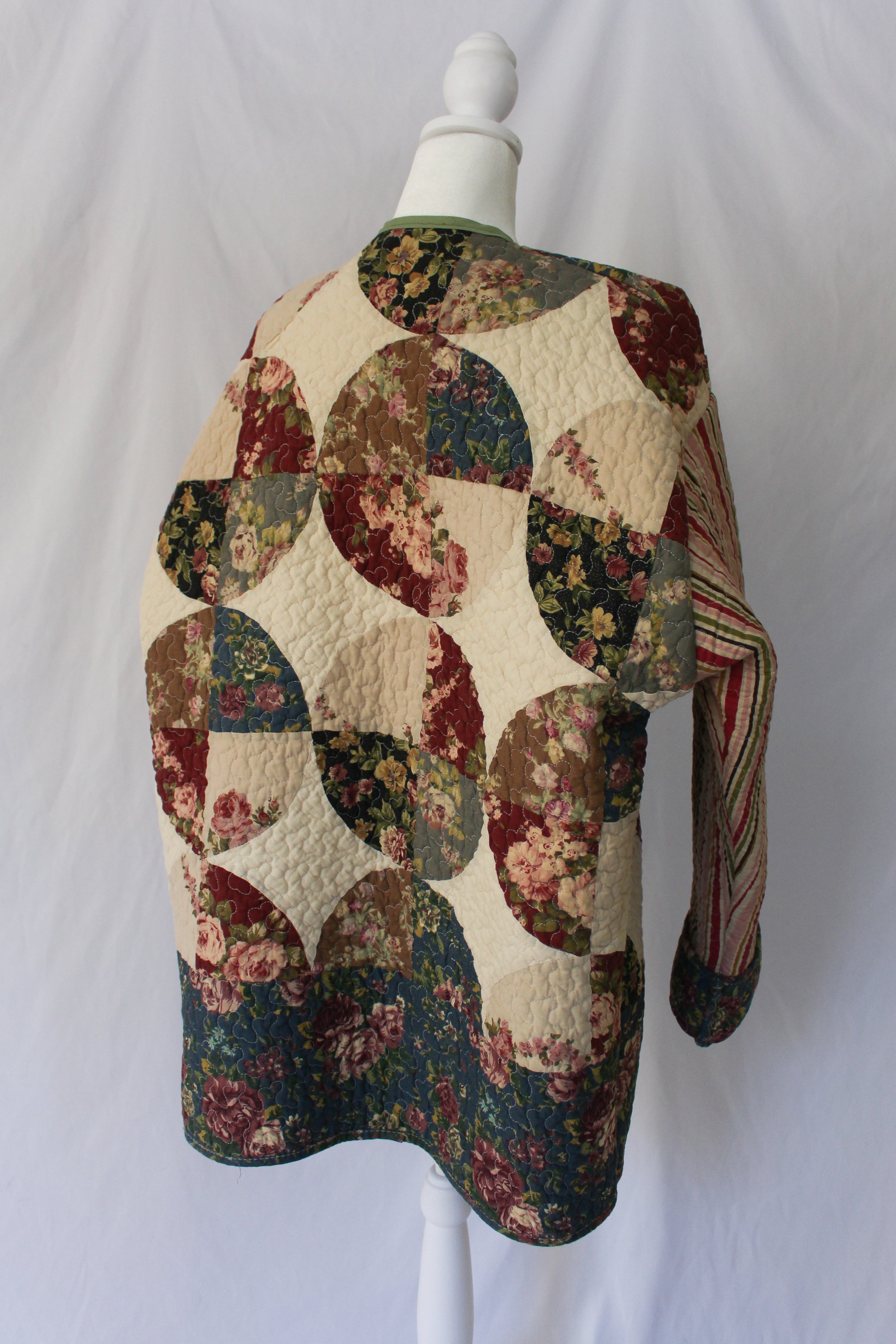 floral circular quilt pattern jacket with striped, striped quilt jacket, handmade quilt coat