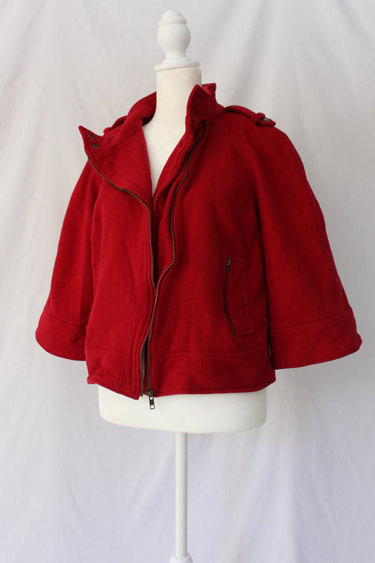 red short wool moto jacket