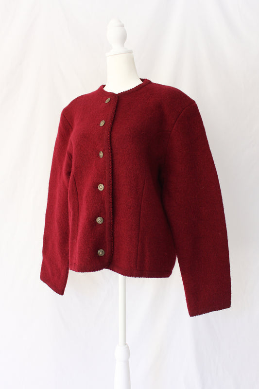 vintage red wool cardigan with buttons