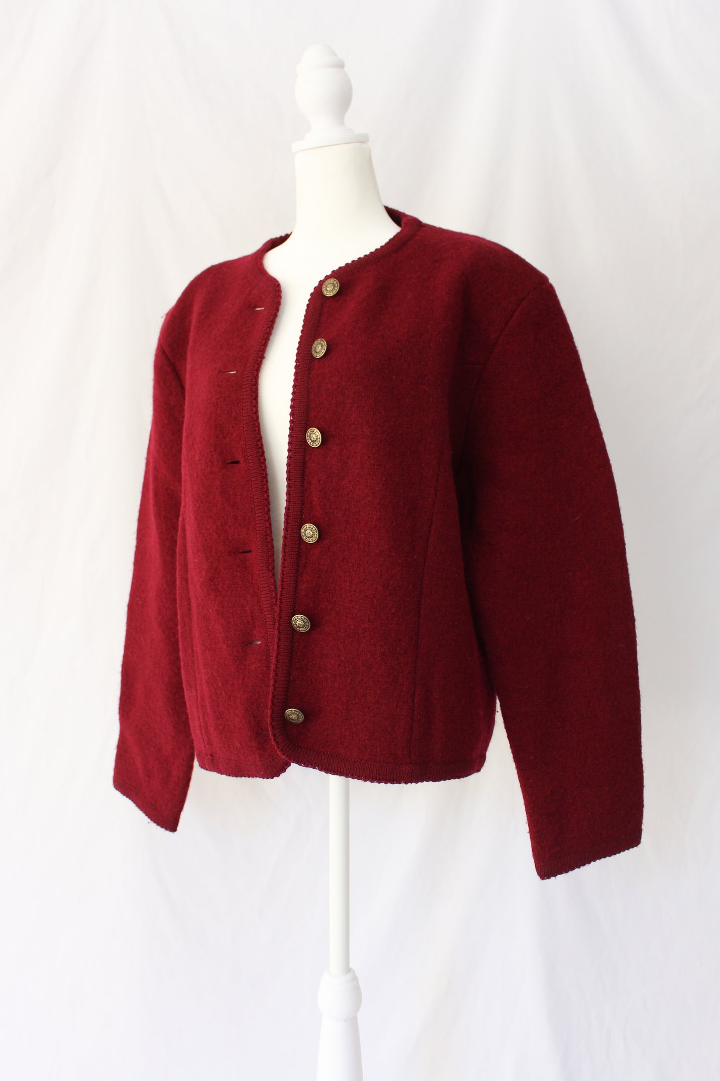 red vintage wool cardigan