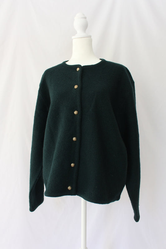 vintage wool button up cardigan, green wool cardigan, ski lodge cardigan