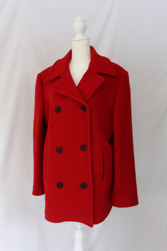 bright red wool winter coat double breasted secondhand pre-owned