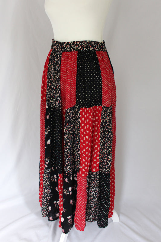 Black & Red Patchwork Maxi Skirt