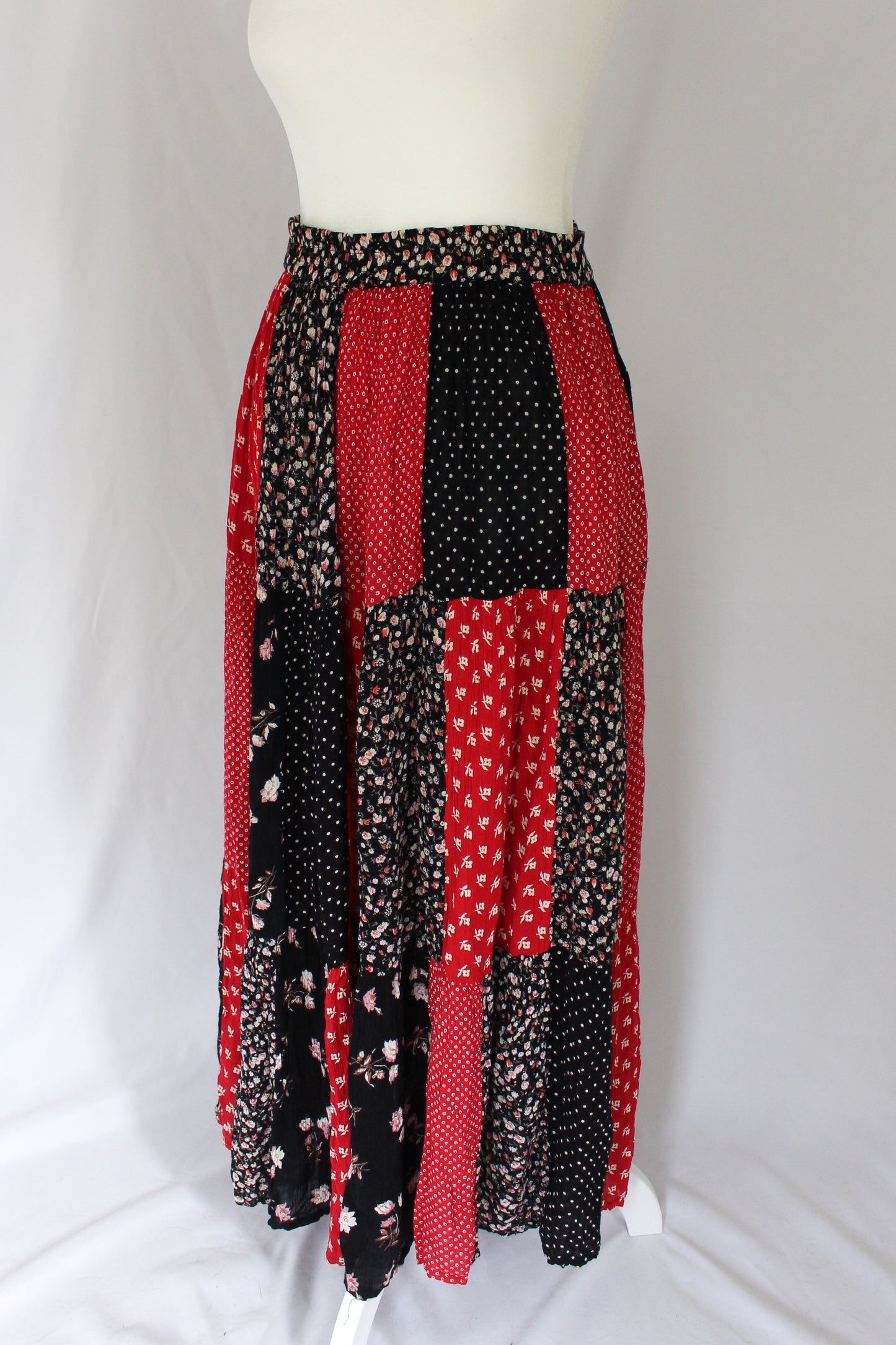 Black & Red Patchwork Maxi Skirt