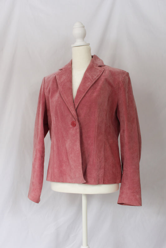 pink leather suede blazer 