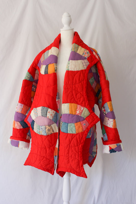 red patchwork quilt jacket 
