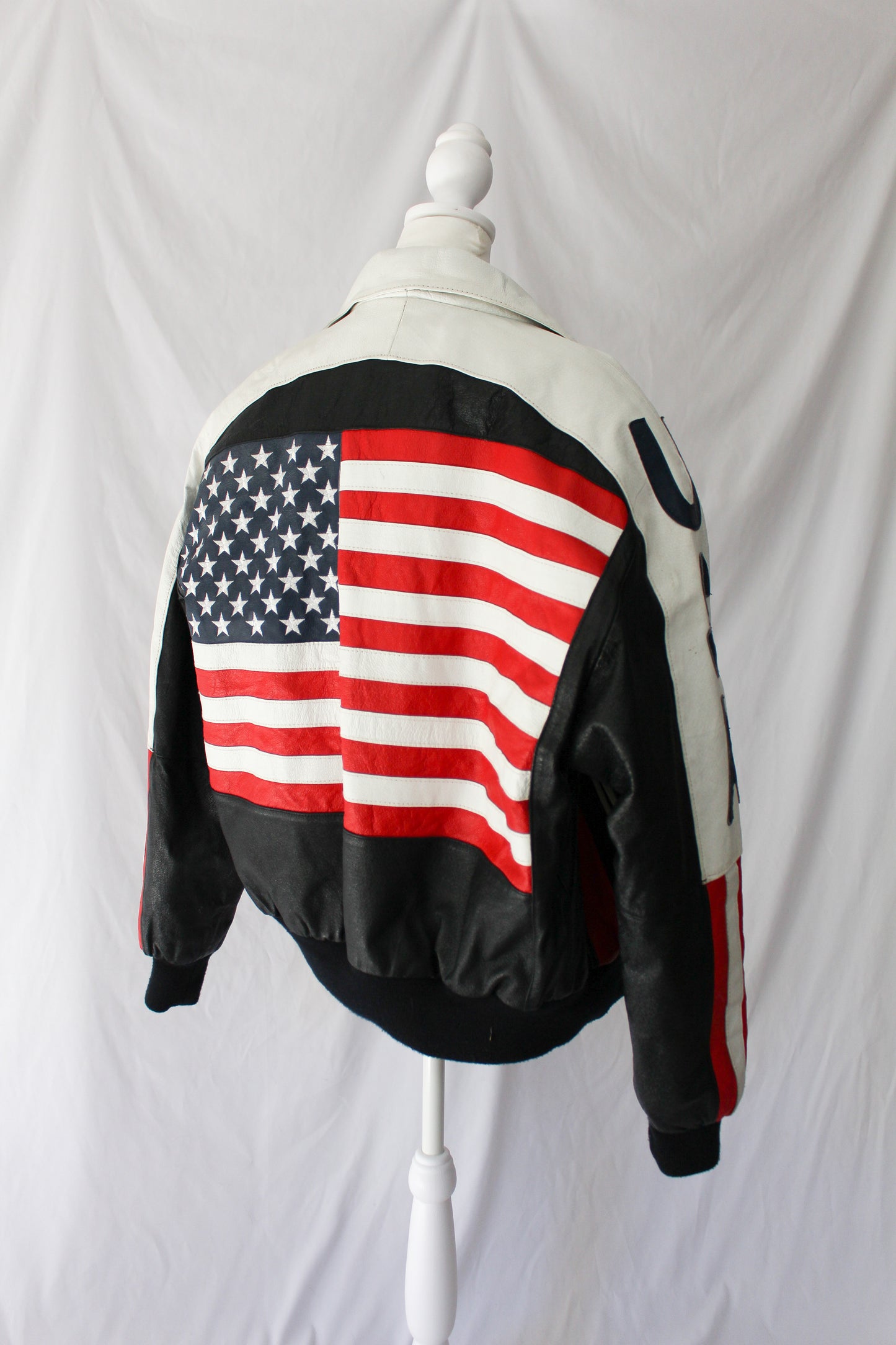 American flag leather jacket, American Flag on back of leather jacket, leather American jacket