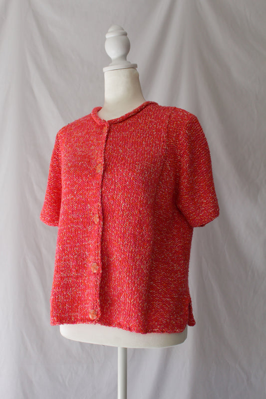 short sleeve knit cardigan, pink and orange cardigan