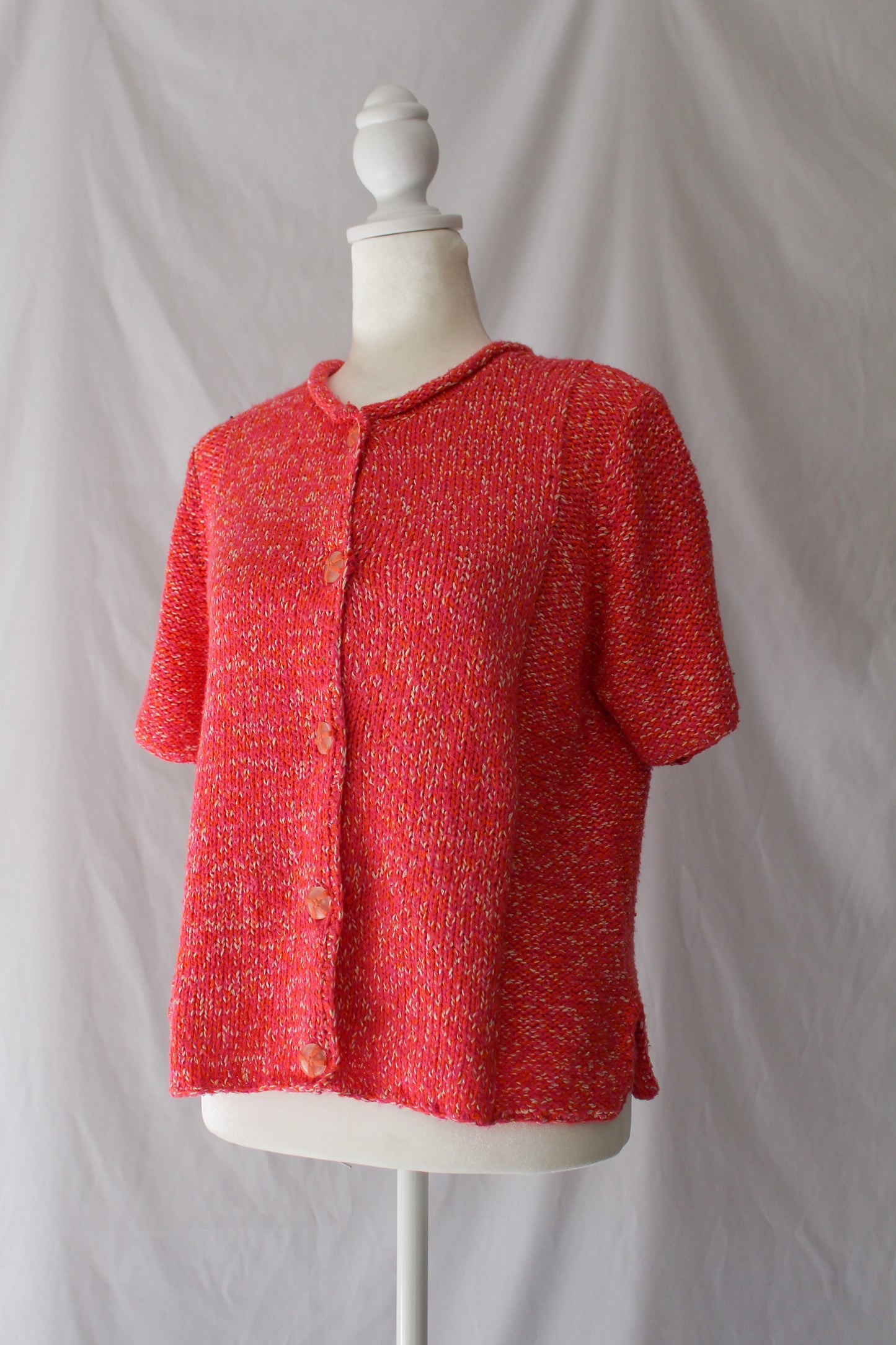 short sleeve knit cardigan, pink and orange cardigan