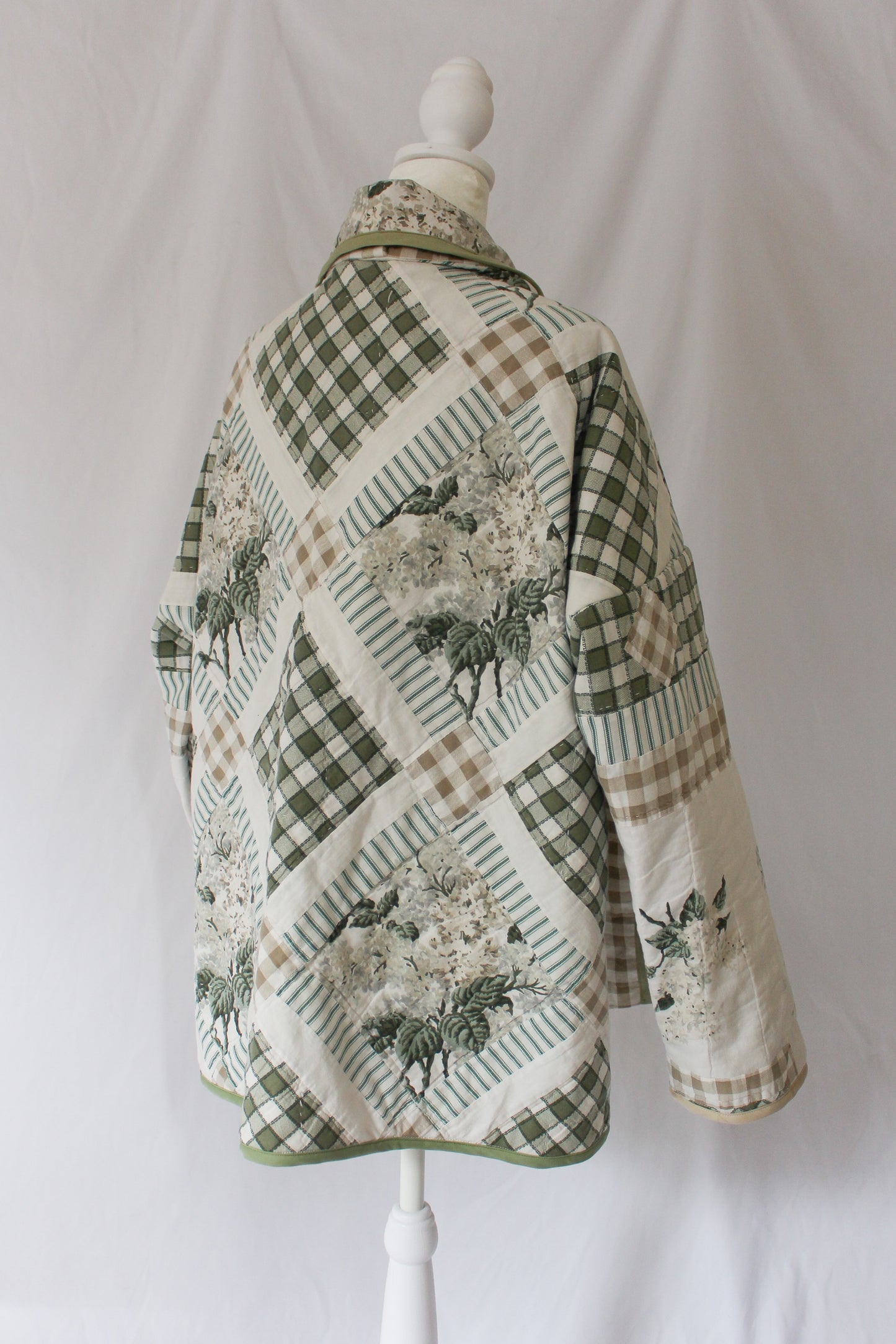 upcycled quilt jacket, floral and plaid quilt jacket