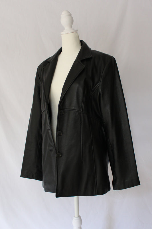 wilsons leather black leather jacket button up fitted