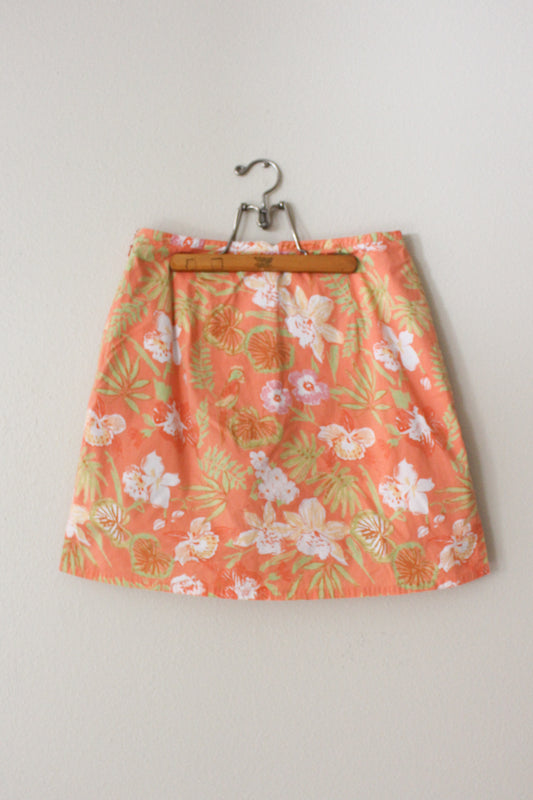 orange tropical print skort, orange tropical skirt, tropical skort with stretch
