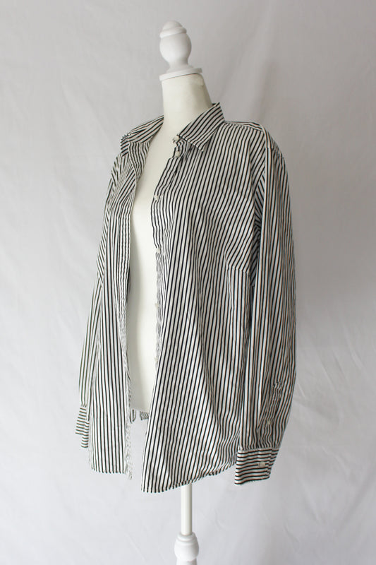 ralph lauren second hand 1x button down shirt, black and white stripe dress shirt