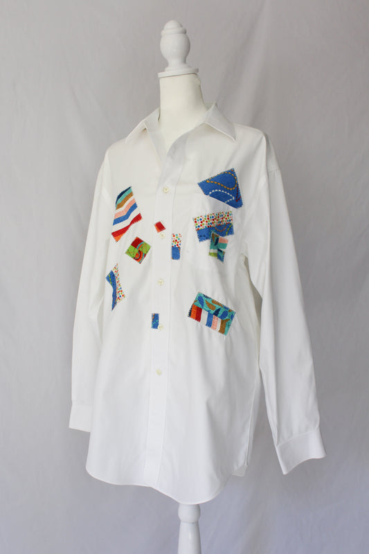 upcycled patch button up 