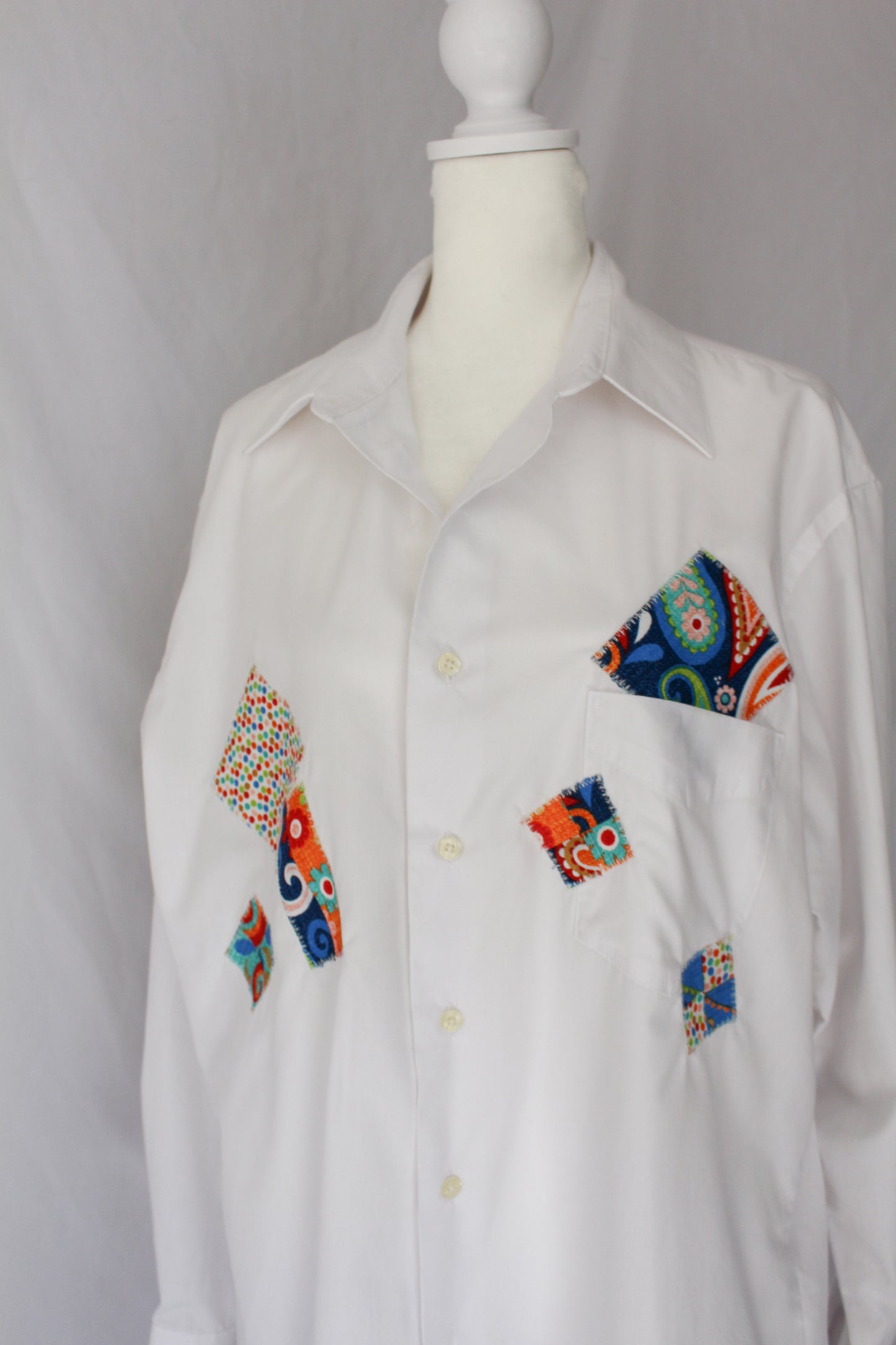 colorful patches, upcycled shirt 